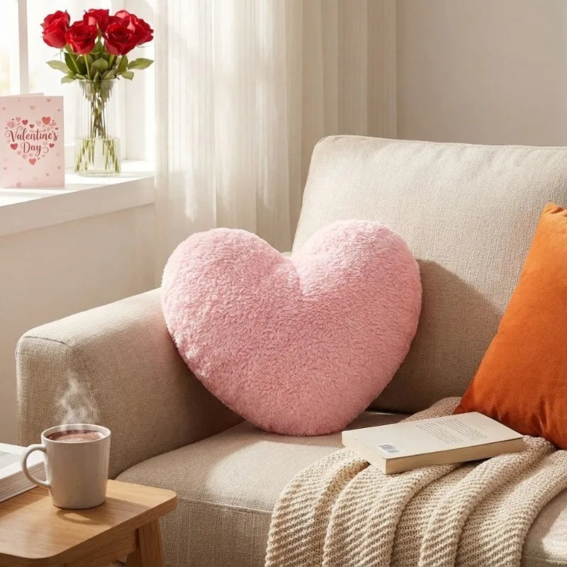 1PC 30×40cm Soft Pink Heart Pillow Cute Decorative Cushion for Valentines Day Birthday Gift Indoor Office Sofa Bed Waist Support