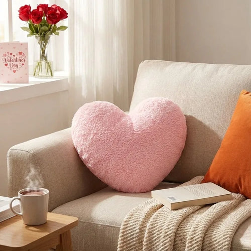 1PC 30×40cm Soft Pink Heart Pillow Cute Decorative Cushion for Valentines Day Birthday Gift Indoor Office Sofa Bed Waist Support